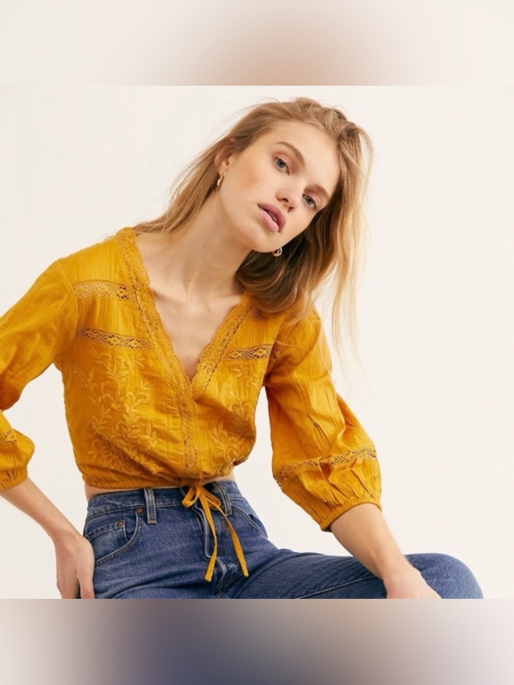 Free People Follow Your Heart Top Yellow Boho Size Small
